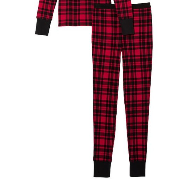 VS L Thermal Long Pajama Set Adorable Plaid Checkered Red Black PJ P.J. PJs NWT - Picture 12 of 14